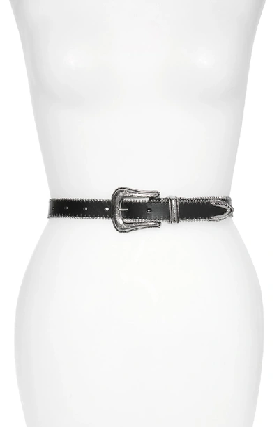 Shop Rebecca Minkoff Smooth Ball Chain Leather Belt In Black / Pol Nickel