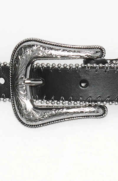 Shop Rebecca Minkoff Smooth Ball Chain Leather Belt In Black / Pol Nickel