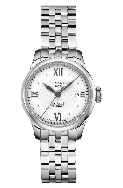 Shop Tissot Le Locle Automatic Lady Diamond Dial Bracelet Watch, 25mm In Silver