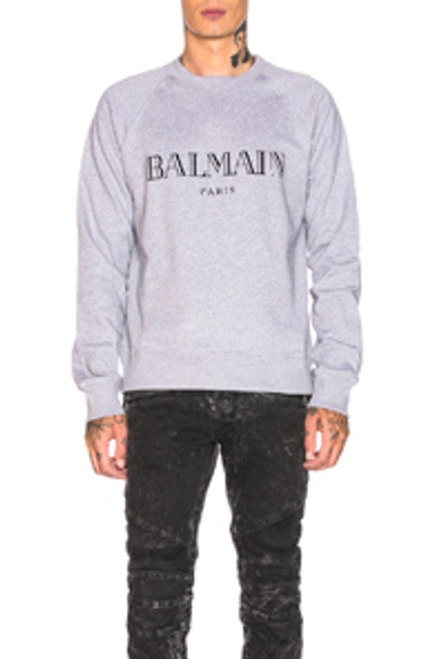 Shop Balmain Logo Sweatshirt In Grey