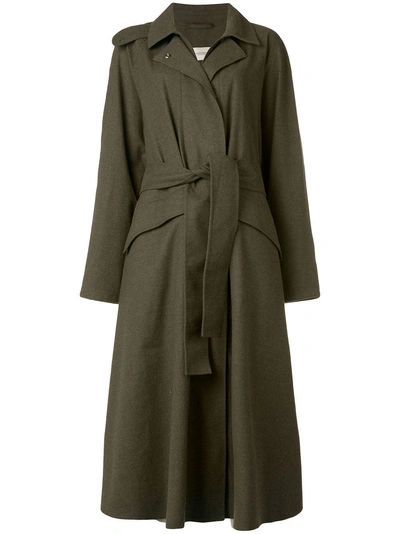 Shop Holland & Holland Belted Midi Trench Coat - Green