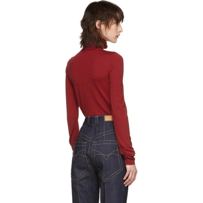 Shop Carven Red Button Frill Turtleneck In 343 Carmin
