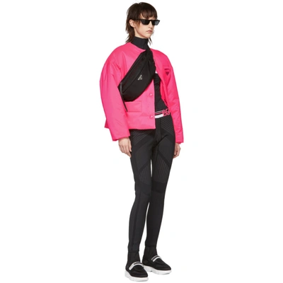 Shop Prada Black And Pink Logo Zip-up Cardigan In F0t79 Bl/pi