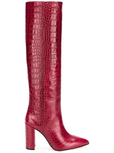 Shop Paris Texas Embossed Knee Length Boots - Red