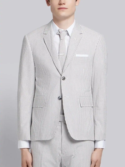 Shop Thom Browne Medium Grey Seersucker Classic Suit And Tie