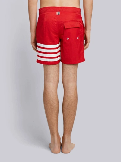 Shop Thom Browne Printed 4-bar Stripe Swim Tech Short In Red