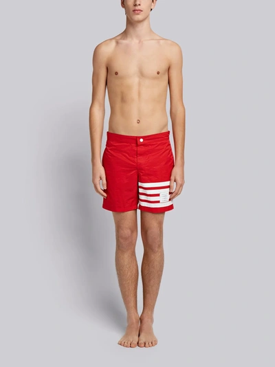 Shop Thom Browne Printed 4-bar Stripe Swim Tech Short In Red