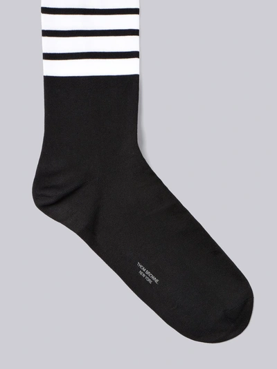 Shop Thom Browne Lightweight Cotton 4-bar Mid-calf Socks In Black