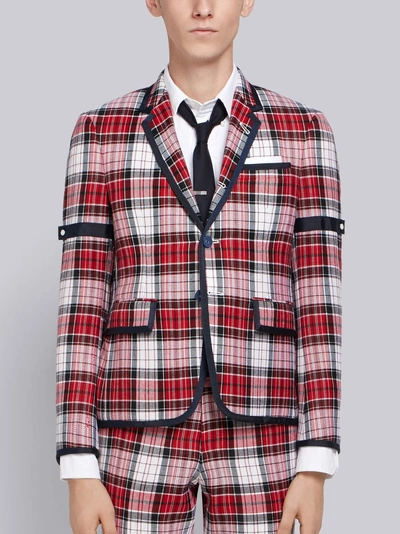 Shop Thom Browne Armband Variegated Check Sport Coat In Red