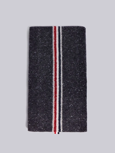 Shop Thom Browne Striped Tweed Jersey Scarf In Grey