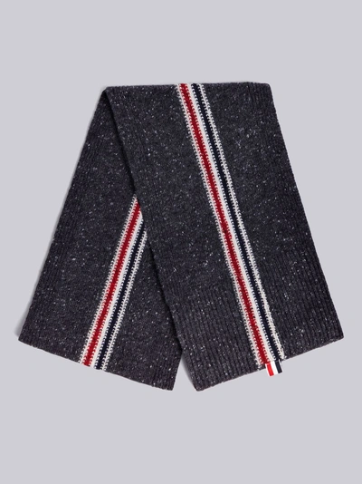 Shop Thom Browne Striped Tweed Jersey Scarf In Grey