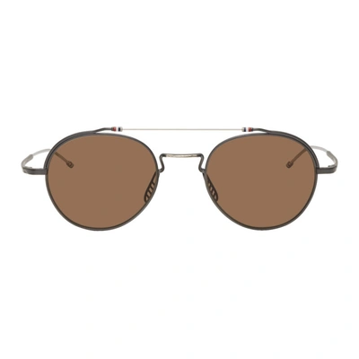 Shop Thom Browne Black And Silver Tbs912 Sunglasses In Blkslvbrown
