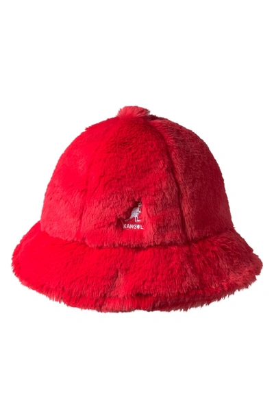 Shop Kangol Faux Fur Casual Bucket Hat - Red In Scarlet