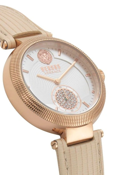 Shop Versace Star Ferry Leather Strap Watch, 38mm In Beige/ Silver/ Rose Gold