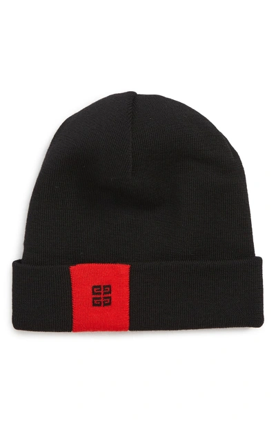 Shop Givenchy 4g Wool Beanie - Black In Black/ Red