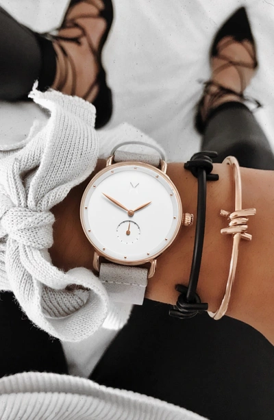 Shop Mvmt Bloom Leather Strap Watch, 36mm In Grey/ White/ Rose Gold
