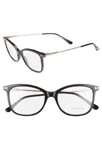 Shop Tom Ford 52mm Round Optical Glasses In Shiny Black Acetate