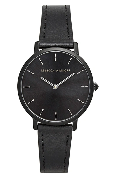 Shop Rebecca Minkoff Major Leather Strap Watch, 35mm In Black