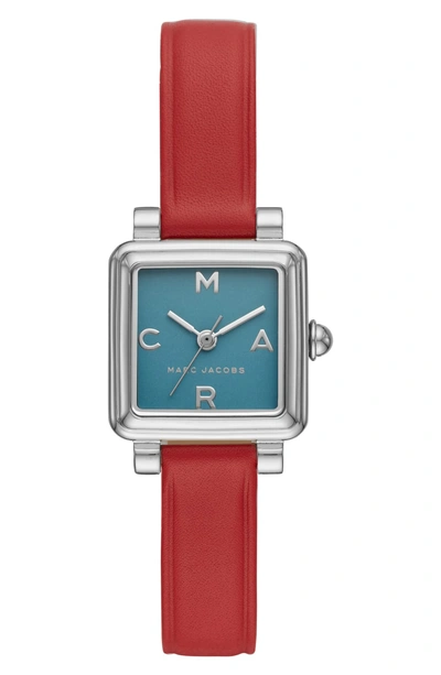 Shop Marc Jacobs Vic Leather Strap Watch, 20mm In Red/ Blue/ Silver