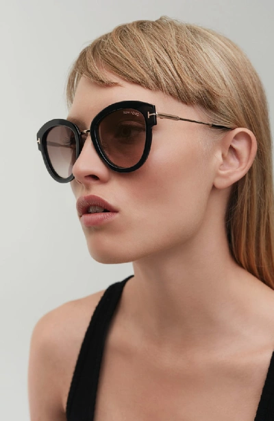 Shop Tom Ford Mia 55mm Cat Eye Sunglasses - Black Acetate/ Rose Gold