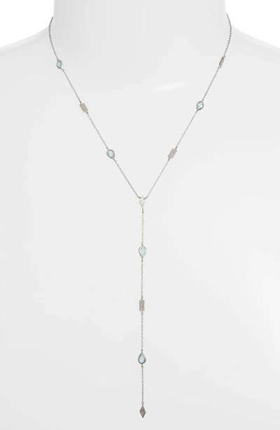 Shop Anzie Cleo Geometric Shaped Y-necklace In Silver/ Blue