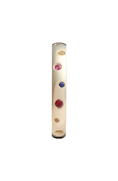 Shop Ef Collection Rainbow Speckled Stacking Ring In Yellow Gold
