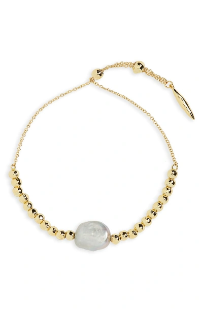 Shop Gorjana Vienna Pearl Adjustable Bracelet In Grey Pearl/ Gold