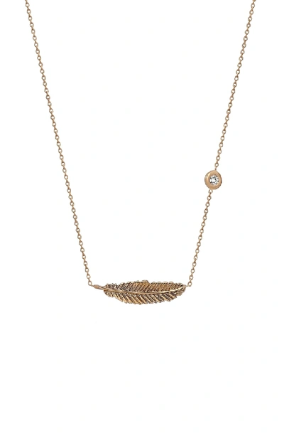 Shop Kismet By Milka Diamond & Feather Pendant Necklace In Rose Gold/ Diamond