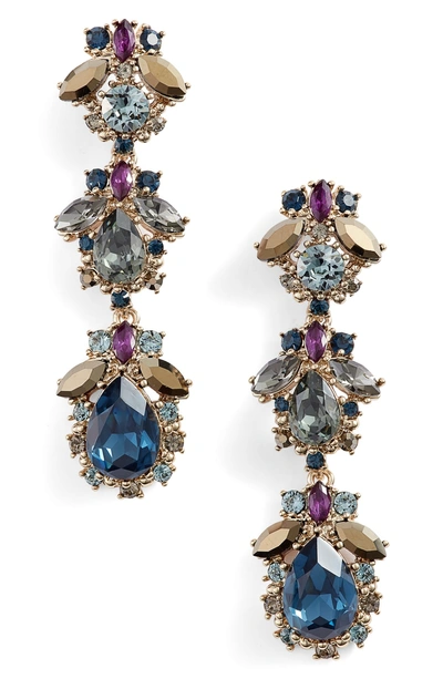 Shop Marchesa Crystal Linear Drop Earrings In Blue Multi/ Gold