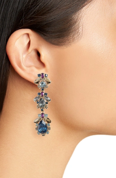 Shop Marchesa Crystal Linear Drop Earrings In Blue Multi/ Gold