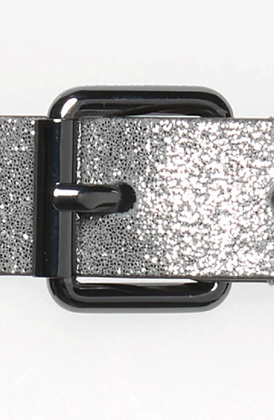 Shop Rebecca Minkoff Shimmer Metallic Leather Belt In Metallic Silver / Gunmetal