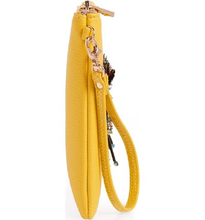 Shop Sondra Roberts Love Embellished Faux Leather Wristlet - Yellow