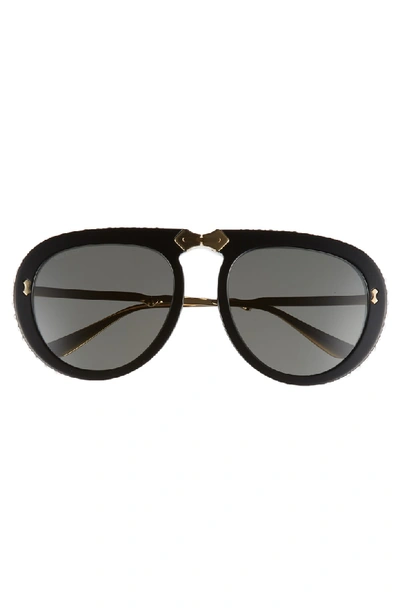 Shop Gucci 56mm Crystal Studded Aviator Sunglasses - Black/ Gold/ Grey