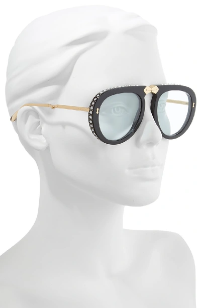 Shop Gucci 56mm Crystal Studded Aviator Sunglasses In Black/ Gold/ Light Blue