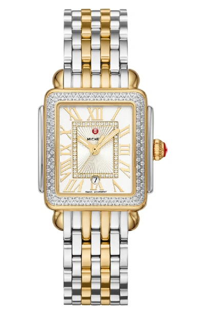 Shop Michele Deco Madison Diamond Dial Watch Head, 29mm X 31mm In Gold/ Silver/ White