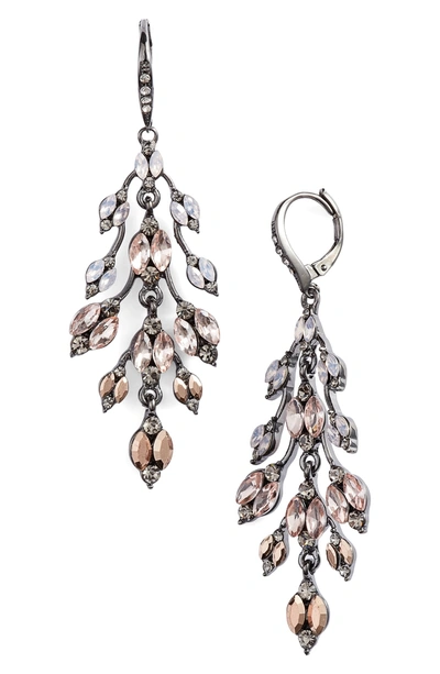 Shop Jenny Packham Pave Crystal Leaf Chandelier Earrings In Blush/ Hematite