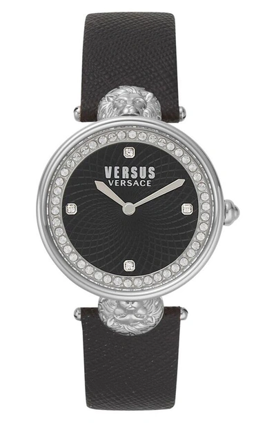 Shop Versace Versus By  Victoria Leather Strap Watch, 34mm In Black/ Silver