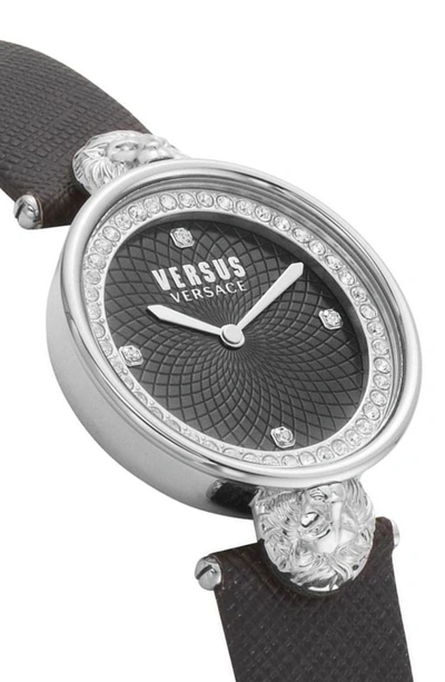Shop Versace Versus By  Victoria Leather Strap Watch, 34mm In Black/ Silver