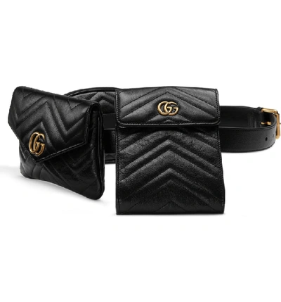 Shop Gucci Gg Marmont 2.0 Matelasse Triple Pouch Leather Belt Bag - Black In Nero/ Nero