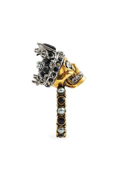 Shop Alexander Mcqueen Skull Queen Ring In Gold/ Black