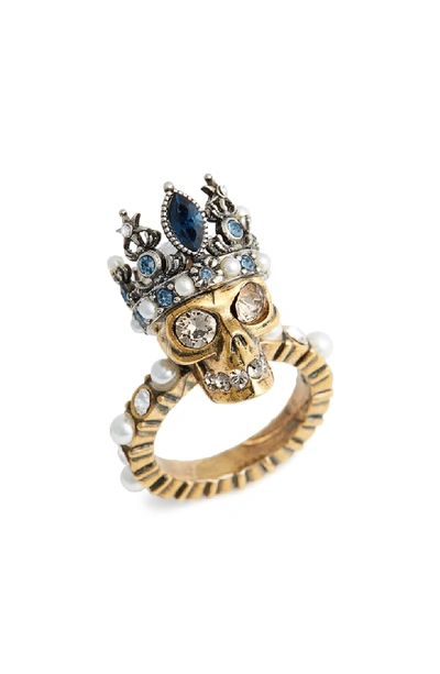 Shop Alexander Mcqueen Skull Queen Ring In Gold/ Purple