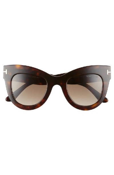 Shop Tom Ford Karina 47mm Cat Eye Sunglasses - Dark Havana/ Gradient Roviex