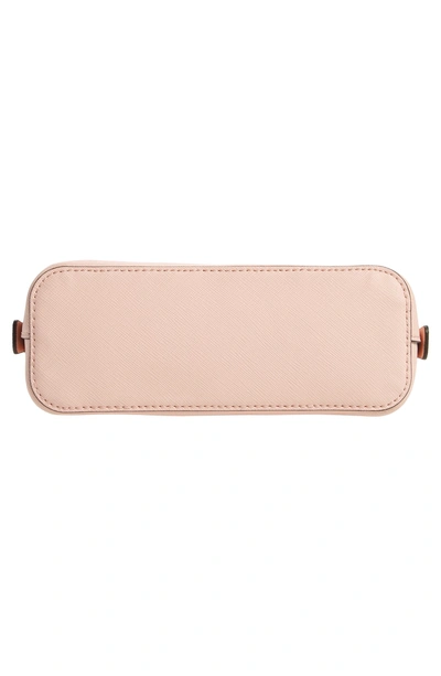 Shop Tory Burch Robinson Small Leather Cosmetic Bag In Pale Apricot/ Royal Navy