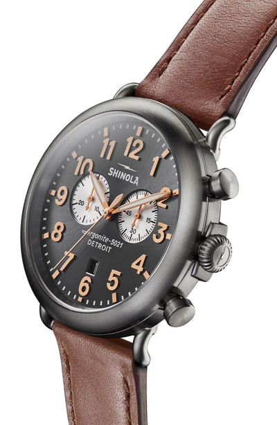 Shop Shinola The Runwell Chrono Leather Strap Watch, 47mm In Dark Cognac/ Gunmetal/ Grey