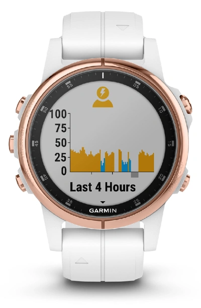 Shop Garmin Fenix 5s Plus Sapphire Premium Multisport Gps Watch, 42mm In Rose Gold/ White
