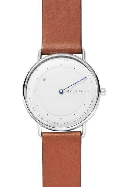 Shop Skagen Horisont Leather Strap Watch, 40mm In Brown/ White/ Silver