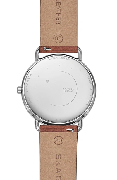 Shop Skagen Horisont Leather Strap Watch, 40mm In Brown/ White/ Silver