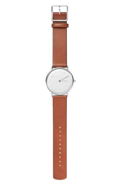Shop Skagen Horisont Leather Strap Watch, 40mm In Brown/ White/ Silver