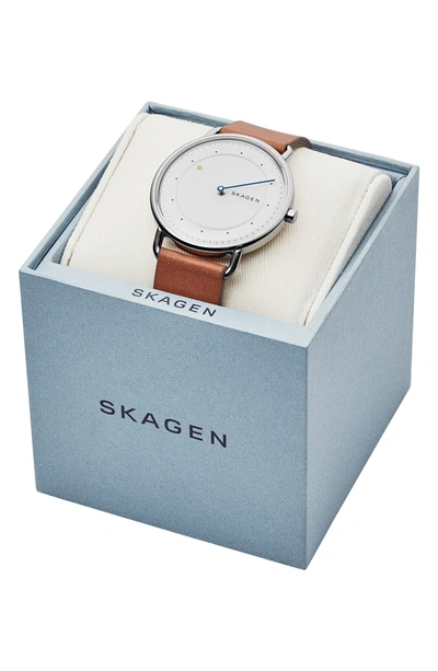 Shop Skagen Horisont Leather Strap Watch, 40mm In Brown/ White/ Silver
