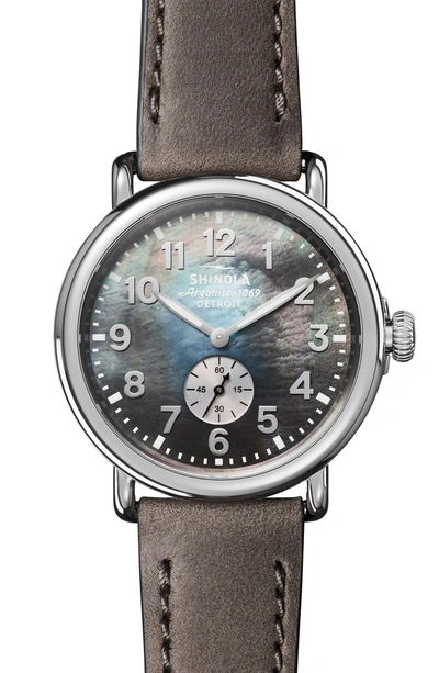 Shop Shinola 'the Runwell' Leather Strap Watch, 41mm In Heather Grey/ Mop/ Silver